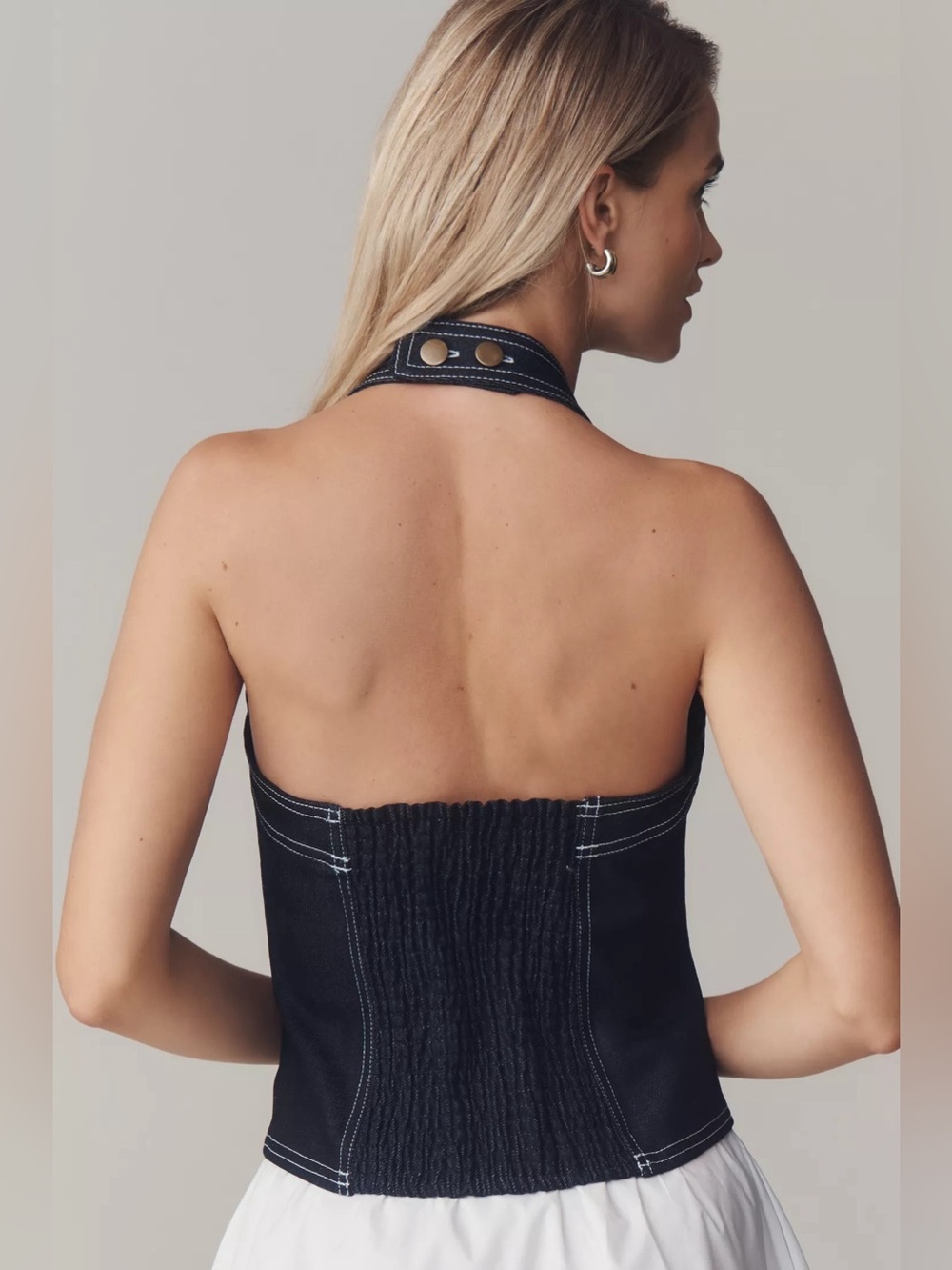 NWT Anthropologie Pilcro Halter Front-Zip Tank, Zipped, Dark Denim, Size M - Picture 4 of 8